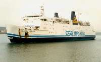 Sealinks Galloway Princess prepares to come alongside at Stranraer. Owned by British Rail until 1985. She then became Stena Galloway and is now M/F Le Rif.<br><br>[Ewan Crawford //1988]