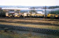 Kilmarnock; front to back; distillery line (out of sight), Barrhead line, Dalry line stub, Long Lyes Sidings, Workshops.<br><br>[Ewan Crawford //1988]