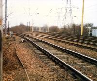 Looking east at Rutherglen East Junction. From left to right; line to Clydebridge Steelworks, line to Coatbridge and Whifflet, line to Edinburgh and Motherwell.<br><br>[Ewan Crawford //1988]