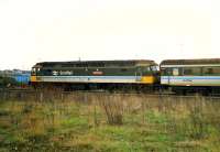 Diverted from the E&G line is 47 701 Saint Andrew heading east at the site of Clyde Iron. After diversions that day the R&C was officially closed to passengers only to re-open with new stations a few years later.<br><br>[Ewan Crawford //1988]