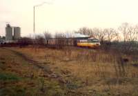 Diverted from the E&G line is this 125 heading west at the site of Clyde Iron. After diversions that day the R&C was officially closed to passengers only to re-open with new stations a few years later.<br><br>[Ewan Crawford //1988]