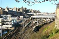 <h4><a href='/locations/E/Edinburgh_Waverley'>Edinburgh Waverley</a></h4><p><small><a href='/companies/N/North_British_Railway'>North British Railway</a></small></p><p>Work continues apace on the Waverley Valley developments. Scene looking over the east end on 23 April 2006 with the new Edinburgh Council HQ taking shape on the left. 6/10</p><p>/04/2006<br><small><a href='/contributors/John_Furnevel'>John Furnevel</a></small></p>