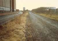 Site of Partick West looking west to Partick West Junction. There were 3 westbound platforms here and to the right 2 northbound platforms. Meadowside granary to left. Granary and railway both now gone - despite plans to re-open some of the railway.<br><br>[Ewan Crawford //1988]