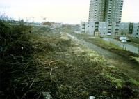 This mess is what happened to Whiteinch Riverside when Sustrans made an access point to the closed line where the station had been.<br><br>[Ewan Crawford //1988]