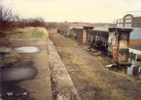 Scotstoun East looking east. The sleeper indentations can be seen. The line from Yoker to Partick Central was closed in 1978.<br><br>[Ewan Crawford //1988]