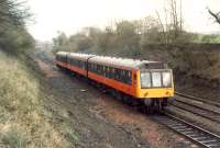 Eastbound DMU passing Gartshore.<br><br>[Ewan Crawford //1990]