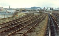 Inverness station and southern goods yard viewed from the back of a 47 hauled train.<br><br>[Ewan Crawford //]
