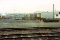 The back of Ayr MPD viewed from an eastbound train on the Newton Junction - Blackstone Junction alignment.<br><br>[Ewan Crawford 26/11/1988]
