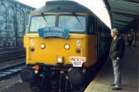 <h4><a href='/locations/C/Carlisle'>Carlisle</a></h4><p><small><a href='/companies/L/Lancaster_and_Carlisle_Railway'>Lancaster and Carlisle Railway</a></small></p><p>The Pennine Executive and friend at Carlisle. 16/28</p><p>26/11/1988<br><small><a href='/contributors/Ewan_Crawford'>Ewan Crawford</a></small></p>