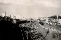 Cathcart station & west junction. Inner Circle train arriving.<br><br>[G H Robin collection by courtesy of the Mitchell Library, Glasgow 09/04/1948]