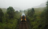 Mallaig-Fort William Sprinter approaches Glenfinnan.<br><br>[Ewan Crawford //]