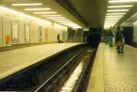 Buchanan Street station, one of the busier station has two platforms. Further south than the closed terminus station of the same name.<br><br>[Ewan Crawford //1988]