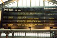 Stirling departure board in the circulating area in 1988.<br><br>[Ewan Crawford //1988]