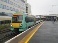 <h4><a href='/locations/H/Hastings'>Hastings</a></h4><p><small><a href='/companies/A/Ashford_to_Hastings_Branch_South_Eastern_Railway'>Ashford to Hastings Branch (South Eastern Railway)</a></small></p><p>171805, waiting to depart for Ashford International from Hastings, on 12th November 2016. This line, now operated under the banner name 'Marshlink', escaped closure by the skin of its teeth in 1967. 9/13</p><p>12/11/2016<br><small><a href='/contributors/David_Bosher'>David Bosher</a></small></p>