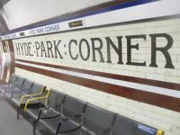 <h4><a href='/locations/H/Hyde_Park_Corner'>Hyde Park Corner</a></h4><p><small><a href='/companies/G/Great_Northern,_Piccadilly_and_Brompton_Railway'>Great Northern, Piccadilly and Brompton Railway</a></small></p><p>Original tiled wall sign on the eastbound platform at Hyde Park Corner, Piccadilly Line, dating from the line and station's opening in 1906, on 6th May 2019. For many years, these signs at this and other deep-level London Underground 'tube' stations were covered up by advertising hoardings but those have happily now been removed.  These also include stations that were later renamed, e.g. also on the Piccadilly Line at Arsenal, renamed in 1932 after some football club, apparantly, the original 1906 tiled wall name Gillespie Road is now also back on display. 47/138</p><p>06/05/2019<br><small><a href='/contributors/David_Bosher'>David Bosher</a></small></p>