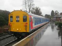 <h4><a href='/locations/O/Ongar'>Ongar</a></h4><p><small><a href='/companies/O/Ongar_Extension_Great_Eastern_Railway'>Ongar Extension (Great Eastern Railway)</a></small></p><p>Where once Central Line tube trains waited, between November 1957 and September 1994, 205205 is seen here at Ongar station, Epping Ongar Railway, brought in by 31438, in pouring rain on New Year's Day, 1st January 2014. 12/25</p><p>01/01/2014<br><small><a href='/contributors/David_Bosher'>David Bosher</a></small></p>