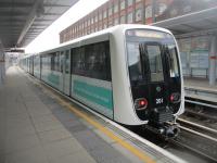 <h4><a href='/locations/S/Stratford_High_Street'>Stratford High Street</a></h4><p><small><a href='/companies/D/Docklands_Light_Railway'>Docklands Light Railway</a></small></p><p>Brand new, but as yet not in service, DLR unit 201 at Stratford High Street while on test between there and Abbey Road, on Saturday, 1st April 2023. 5/5</p><p>01/04/2023<br><small><a href='/contributors/David_Bosher'>David Bosher</a></small></p>
