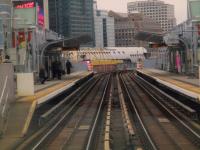 <h4><a href='/locations/B/Blackwall'>Blackwall</a></h4><p><small><a href='/companies/D/Docklands_Light_Railway'>Docklands Light Railway</a></small></p><p>View from DLR unit 138, from Woolwich Arsenal to Bank, arriving at Blackwall on Saturday, 4th March 2023. This station bears no relation to the original London & Blackwall Railway 1840 terminus of that name, which closed in 1926 at the time of the General Strike and never reopened and has long since been demolished. 1/5</p><p>04/03/2023<br><small><a href='/contributors/David_Bosher'>David Bosher</a></small></p>