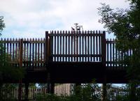 Platforms not long enough? Extend in timber! Platform extensions at the south end of Pitlochry station.<br><br>[Ewan Crawford 13/07/2003]