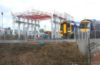 Construction work continues on the additional servicing facilities at Haymarket depot, viewed looking west across Russell Road on 30 April 2006. <br><br>[John Furnevel 30/04/2006]