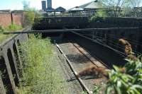 Just west of Bellgrove the line dives under the Glasgow cattlemarket (closed). View looks east.<br><br>[Ewan Crawford 05/05/2006]