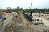 Alloa new station in construction on the site of the Alloa Brewery. The Brewery was to the right and this will be the carpark. To the left was the engine shed - occupied for the moment with a concrete plant.<br><br>[Ewan Crawford 06/05/2006]