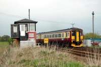 Train from Edinburgh passes Larbert Junction box heading north.<br><br>[Ewan Crawford 06/05/2006]