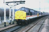 37 683 and an unidentified sister arriving at Aviemore from the north. November 1995.<br><br>[John Gray /11/1995]