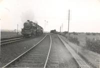 44934 piloting 73008 past Guthrie Junction on up <i>Granite City</i>.<br><br>[G H Robin collection by courtesy of the Mitchell Library, Glasgow 18/07/1953]