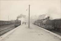 Dingwall station. CR 0.6.0 57597 on Skye train. 5P 4.6.0 44961 on Wick train.<br><br>[G H Robin collection by courtesy of the Mitchell Library, Glasgow 03/07/1950]