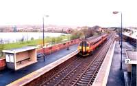 Stranraer - Newcastle SPT liveried Sprinter at Blaydon.<br><br>[Ewan Crawford /11/1997]