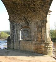 Detail showing the complex stonework under the skew arches of the South Tyne viaduct at Haltwhistle in May 2006.<br><br>[John Furnevel 10/05/2006]