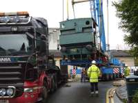 Barclay pug (NCB No 29) in Pittencrieff Park, Dunfermline, being lifted off its length of track on 18 October for transportation to the 'Shed 47' site at Lathalmond. [See image 46168]<br><br>[Jan Littwin (Shed 47 Group) 18/10/2011]