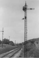 Caledonian Railway signals survive at Dunrod between Ravenscraig and Inverkip<br><br>[John Robin 13/08/1963]