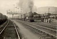 Up Express passing Stirling LMS Sheds hauled by 5P 4.6.0 44706. Stirling visit 26.8.50.<br><br>[G H Robin collection by courtesy of the Mitchell Library, Glasgow 26/08/1950]