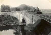 Original bridge (1810) carrying Paisley Canal over River Cart, near Hawkhead. Class 2 2.6.4T 42229 on Greenock train.<br><br>[G H Robin collection by courtesy of the Mitchell Library, Glasgow 05/05/1953]