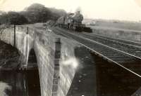 Original bridge (1810) carrying Paisley Canal over River Cart, near Hawkhead. Class 2 4.4.0 40572 on Kilmarnock via Dalry train.<br><br>[G H Robin collection by courtesy of the Mitchell Library, Glasgow 05/05/1953]