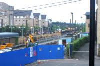 Platform zero starting to take shape behind the screens at Haymarket station with PW work underway on the main line during engineering possession on 4 June 2006. <br><br>[John Furnevel 04/06/2006]