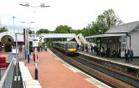 Train for Waverley arrives at Inverkeithing station in June 2006.<br><br>[John Furnevel /06/2006]