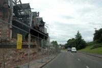 At the south end of the rather long Croftengea siding were these mills on east east bank of the Leven near Bonhill. Reached by a LC and now under demolition.<br><br>[Ewan Crawford 24/06/2006]