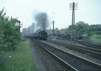 80047 collecting the tablet at Busby Box with East Kilbride train.<br><br>[John Robin 04/06/1965]