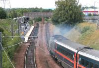 A diverted HST about to run past Brunstane station on the curve round from Portobello on the single line section of the sub on Sunday 9 July 2006.<br><br>[John Furnevel 09/07/2006]