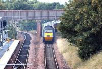 A diverted GNER HST passes Brunstane on the Edinburgh sub and takes the line to Niddrie West Junction on 9 July 2006 during closure of the main Glasgow - Edinburgh line at Haymarket.<br><br>[John Furnevel 09/07/2006]